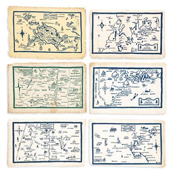 (PICTORIAL MAPS.) The Crawfords. Group of 24 hand-printed textile maps.